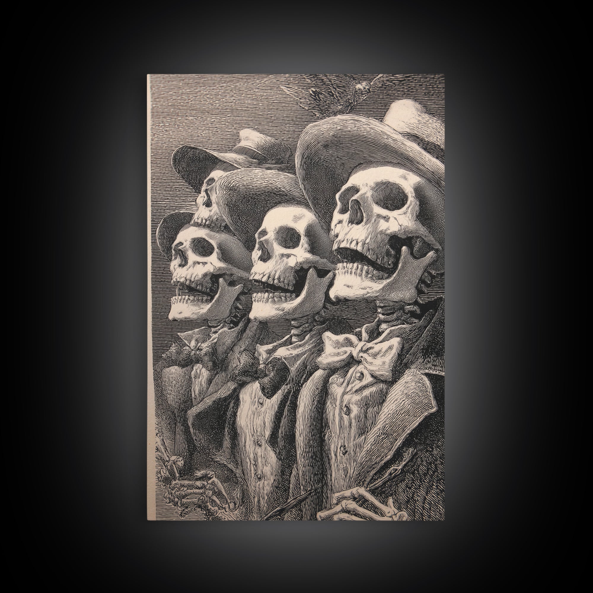 The Skeleton Barbershop Quartet, Renaissance Engraving Art, Vertical Wall Art, Gothic Horror Wall Art, Framed Canvas Print