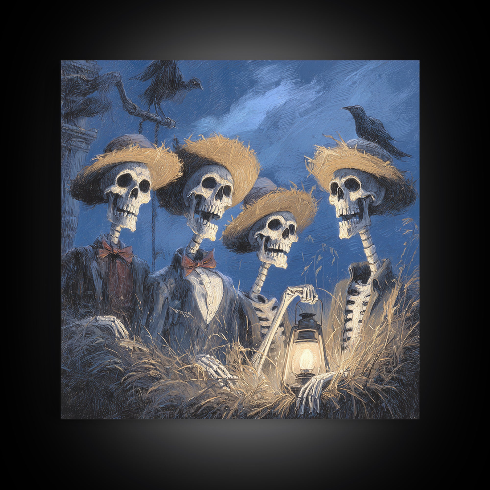 The Skeleton Barbershop Quartet, Baroque Witchcraft Art, Square Wall Art, Macabre Wall Art, Framed Canvas Print, Halloween Wall Art