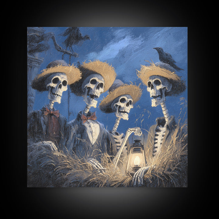 The Skeleton Barbershop Quartet, Baroque Witchcraft Art, Square Wall Art, Macabre Wall Art, Framed Canvas Print, Halloween Wall Art
