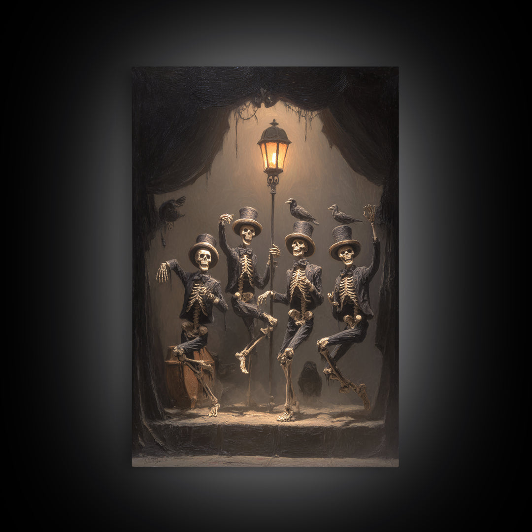 The Skeleton Barbershop Quartet, Dark Romantic Horror Art, Vertical Wall Art, Gothic Horror Wall Art, Canvas Print, Halloween Wall Art