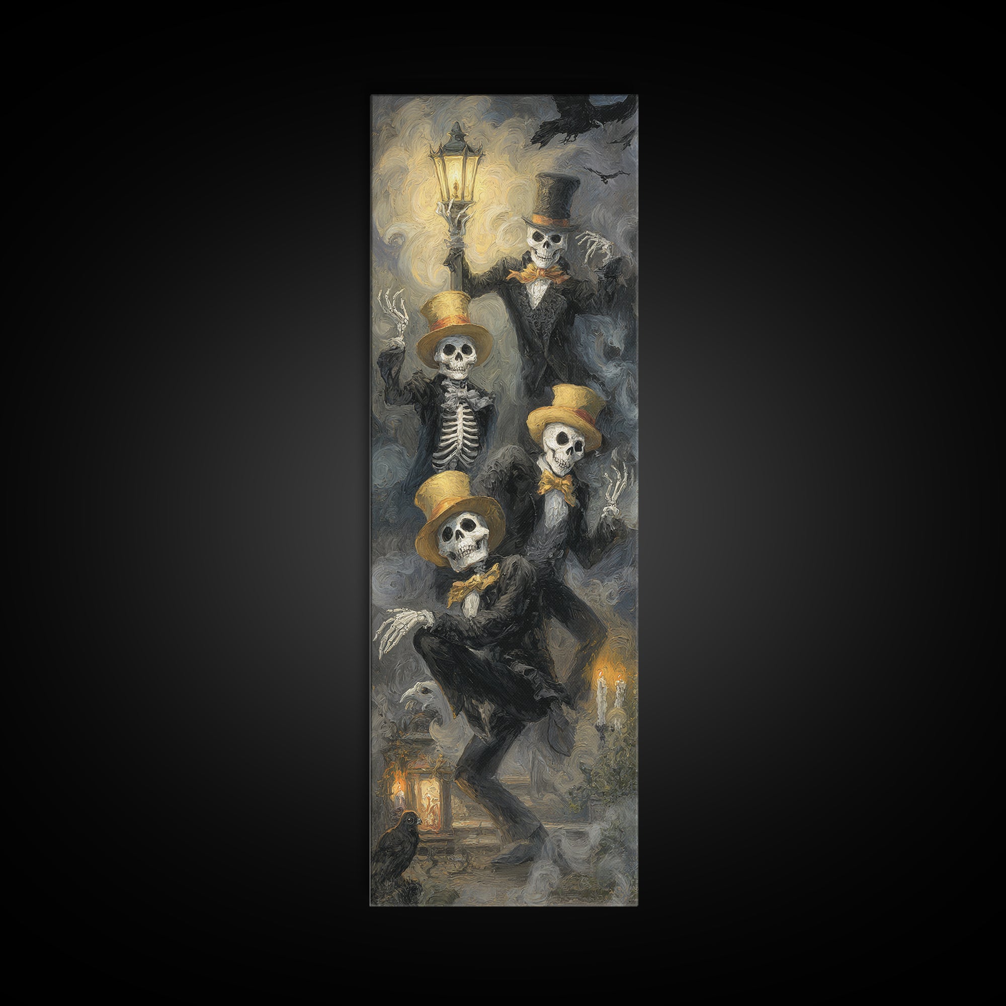 The Skeleton Barbershop Quartet, Gothic Nightmare Art, Tall Narrow Wall Art, Macabre Wall Art, Canvas Print, Halloween Wall Art