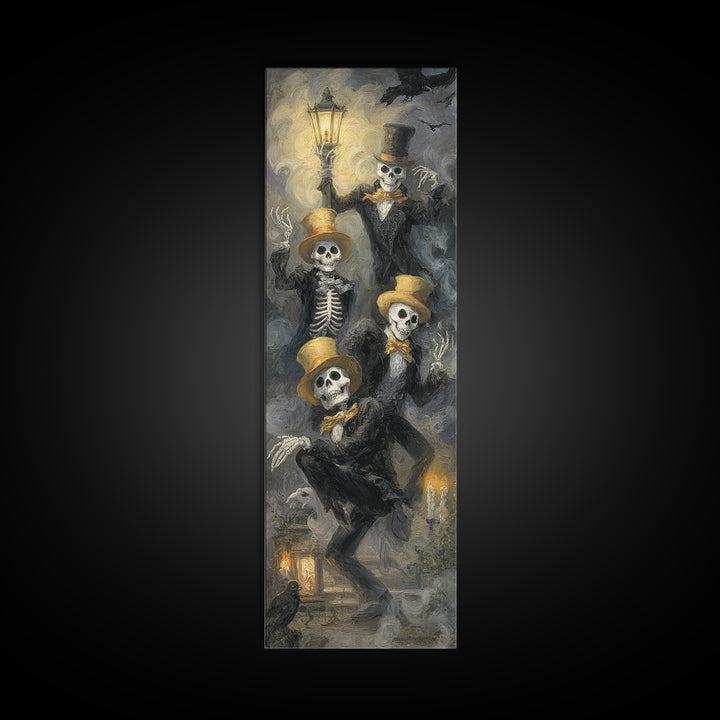 The Skeleton Barbershop Quartet, Gothic Nightmare Art, Tall Narrow Wall Art, Macabre Wall Art, Canvas Print, Halloween Wall Art