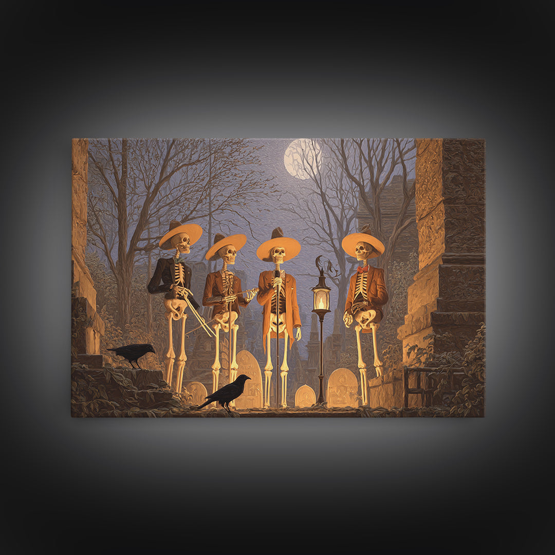 The Skeleton Barbershop Quartet, Romantic Gothic Landscape, Landscape Wall Art, Macabre Wall Art, Canvas Print, Halloween Wall Art