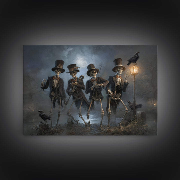 The Skeleton Barbershop Quartet, Symbolist Gothic Landscape, Landscape Wall Art, Dark Fantasy Wall Art, Framed Canvas Print