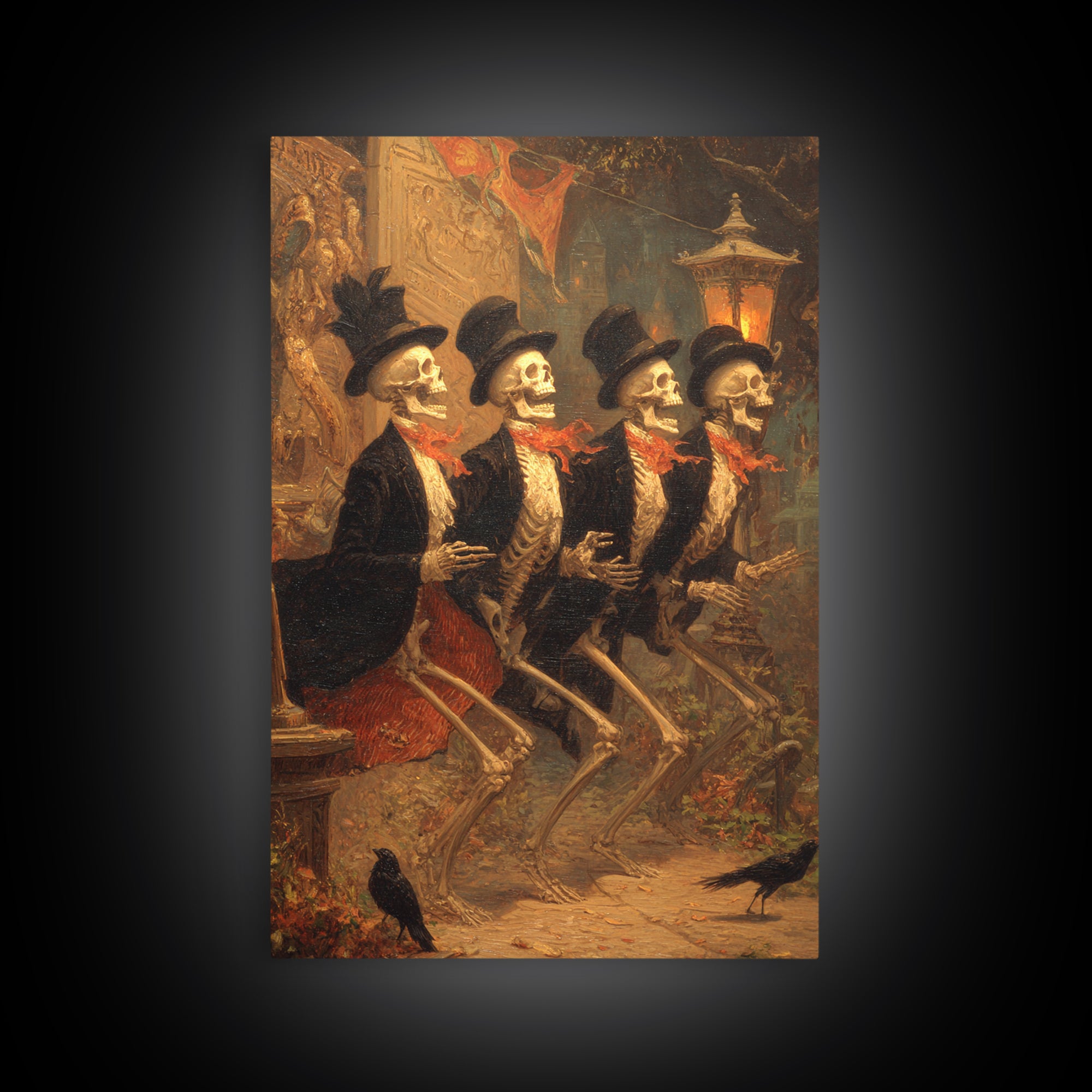 The Skeleton Barbershop Quartet, Ornate Symbolist Art, Vertical Wall Art, Macabre Wall Art, Canvas Print, Halloween Wall Art