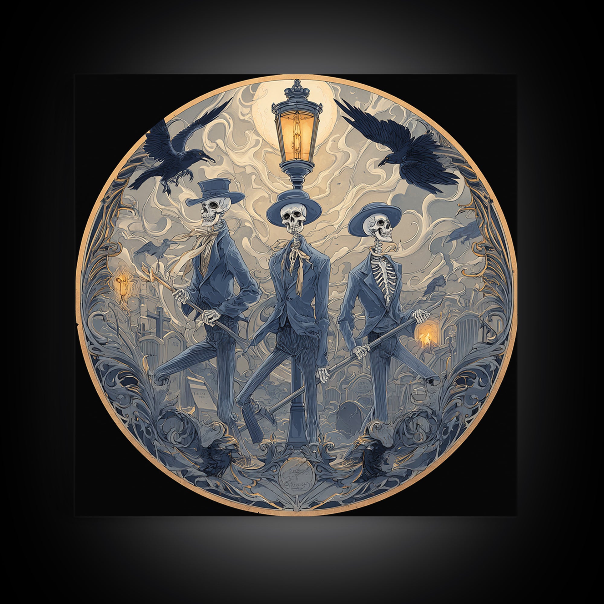 The Skeleton Barbershop Quartet, Symbolist Death Art, Square Wall Art, Macabre Wall Art, Framed Canvas Print, Halloween Wall Art