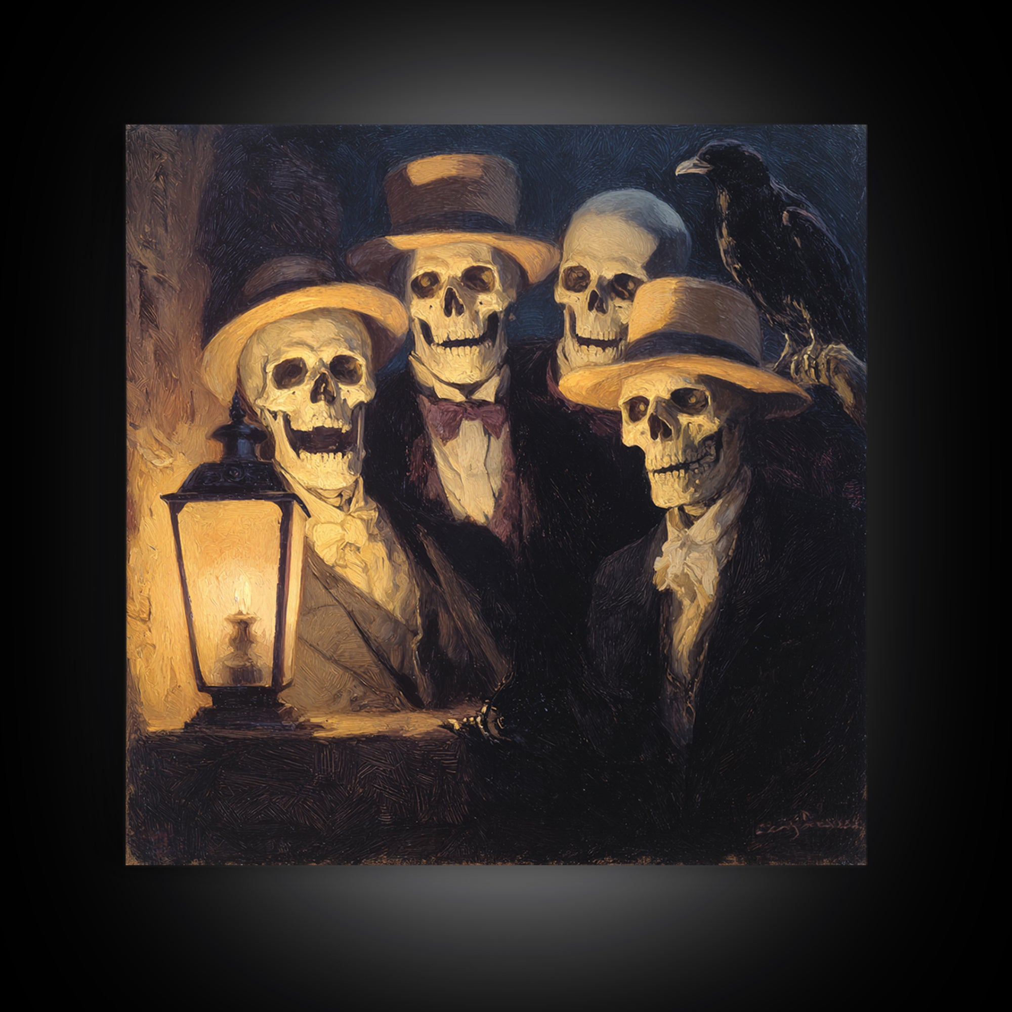 The Skeleton Barbershop Quartet, Dark Symbolist Art, Square Wall Art, Macabre Wall Art, Canvas Print, Halloween Wall Art