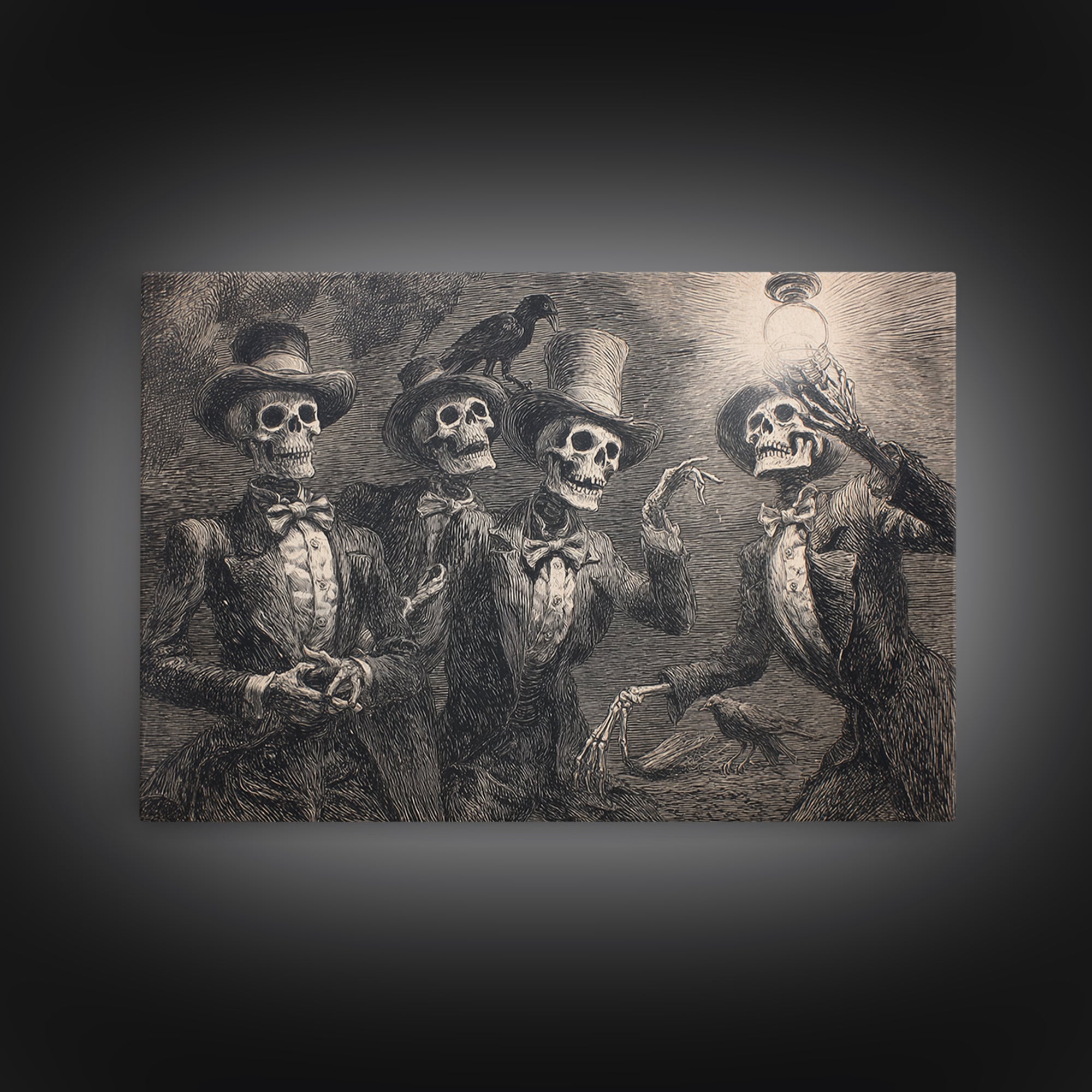 The Skeleton Barbershop Quartet, Expressionist Nightmare Art, Landscape Wall Art, Dark Halloween Decor, Canvas Print, Halloween Wall Art