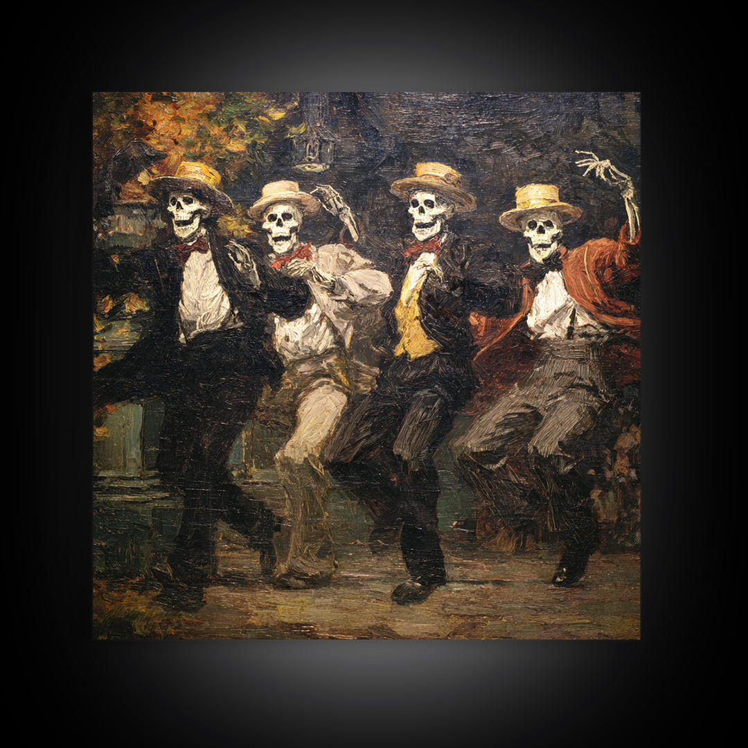 The Skeleton Barbershop Quartet, Grotesque Carnival Art, Square Wall Art, Macabre Wall Art, Framed Canvas Print, Halloween Wall Art