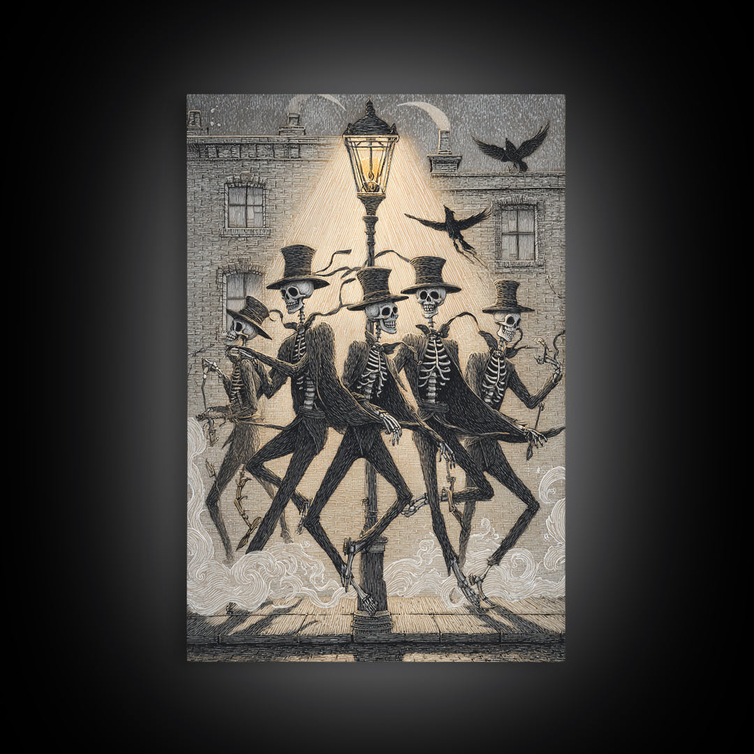 The Skeleton Barbershop Quartet, Victorian Macabre Art, Vertical Wall Art, Macabre Wall Art, Framed Canvas Print, Halloween Wall Art