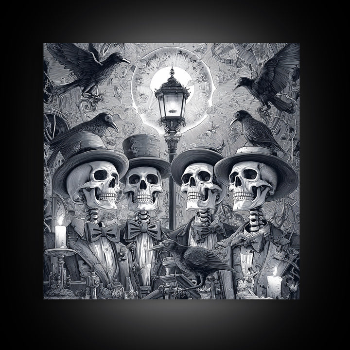 The Skeleton Barbershop Quartet, Biomechanical Horror Art, Square Wall Art, Dark Halloween Decor, Canvas Print, Halloween Wall Art