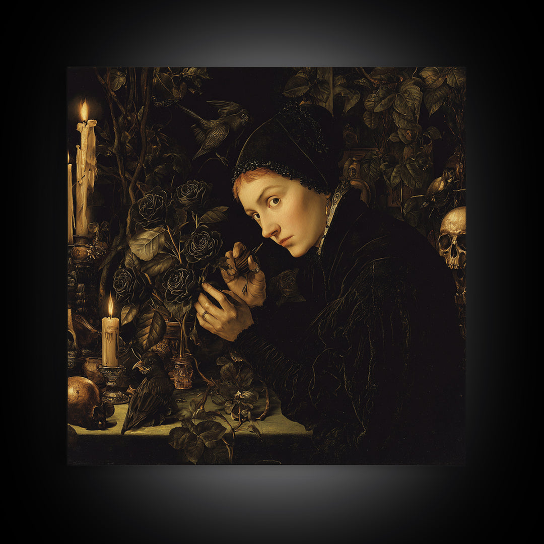 The Vampire Florist, Danse Macabre Art, Square Wall Art, Gothic Horror Wall Art, Framed Canvas Print, Halloween Wall Art