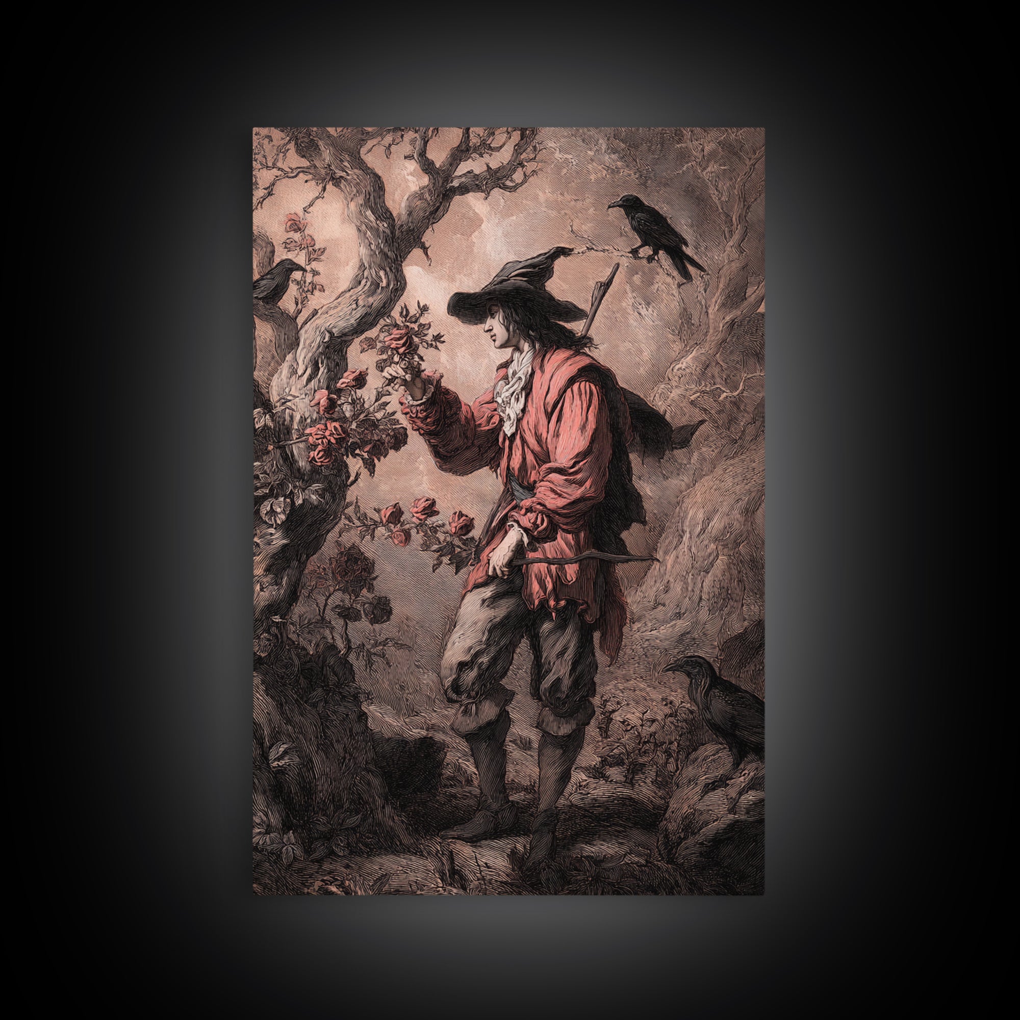 The Vampire Florist, Baroque Witchcraft Art, Vertical Wall Art, Macabre Wall Art, Canvas Print, Halloween Wall Art, Gothic Home Decor
