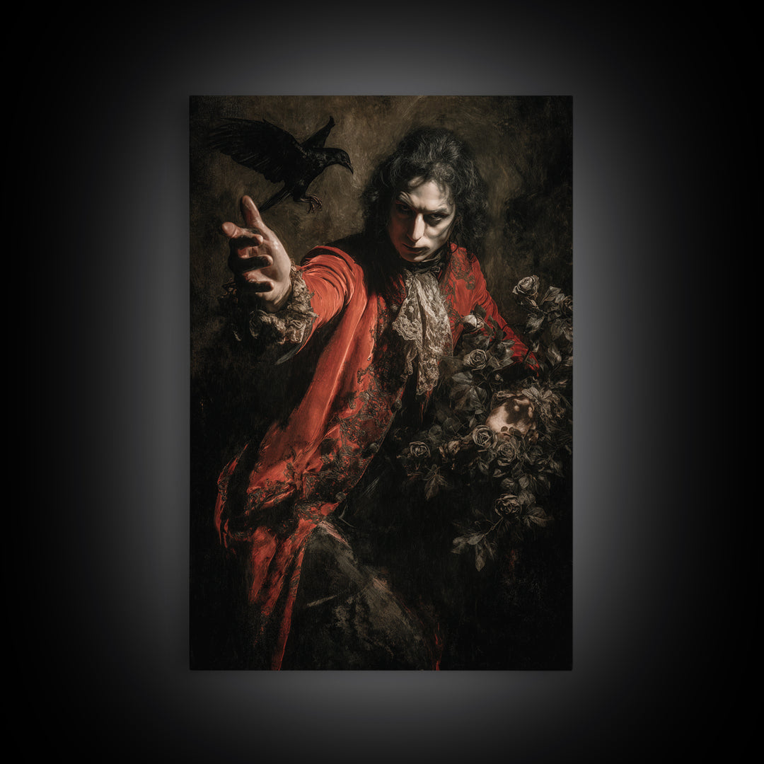 The Vampire Florist, Dark Romantic Horror Art, Vertical Wall Art, Gothic Horror Wall Art, Canvas Print, Halloween Wall Art