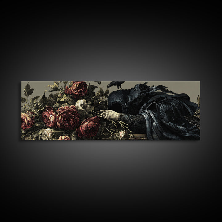 The Vampire Florist, Visionary Gothic Art, Extra Wide Wall Art, Gothic Horror Wall Art, Canvas Print, Halloween Wall Art