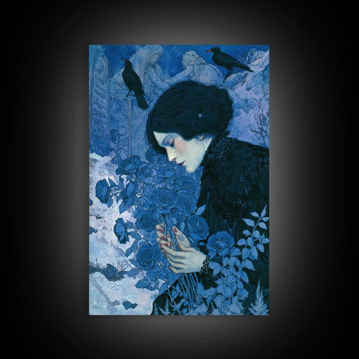 The Vampire Florist, Symbolist Death Art, Vertical Wall Art, Dark Fantasy Wall Art, Canvas Print, Halloween Wall Art