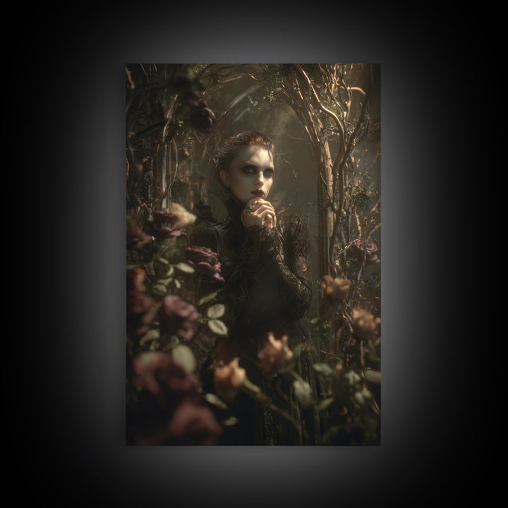 The Vampire Florist, Dark Symbolist Art, Vertical Wall Art, Macabre Wall Art, Canvas Print, Halloween Wall Art, Halloween Decor