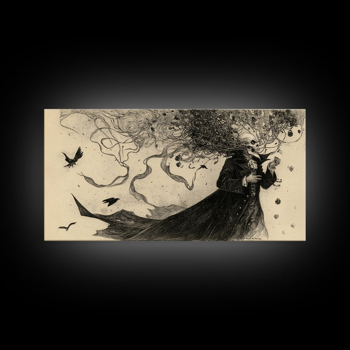 The Vampire Florist, Expressionist Nightmare Art, Wide Panoramic Art, Gothic Horror Wall Art, Canvas Print, Halloween Wall Art
