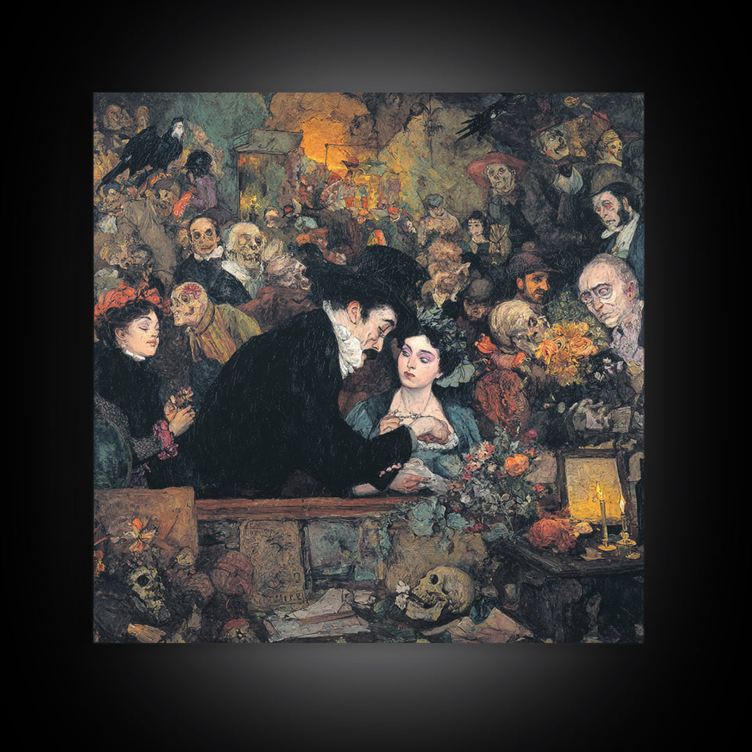 The Vampire Florist, Grotesque Carnival Art, Square Wall Art, Dark Fantasy Wall Art, Framed Canvas Print, Halloween Wall Art