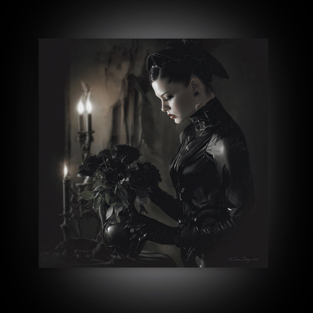 The Vampire Florist, Biomechanical Horror Art, Square Wall Art, Macabre Wall Art, Framed Canvas Print, Halloween Wall Art, Halloween Decor