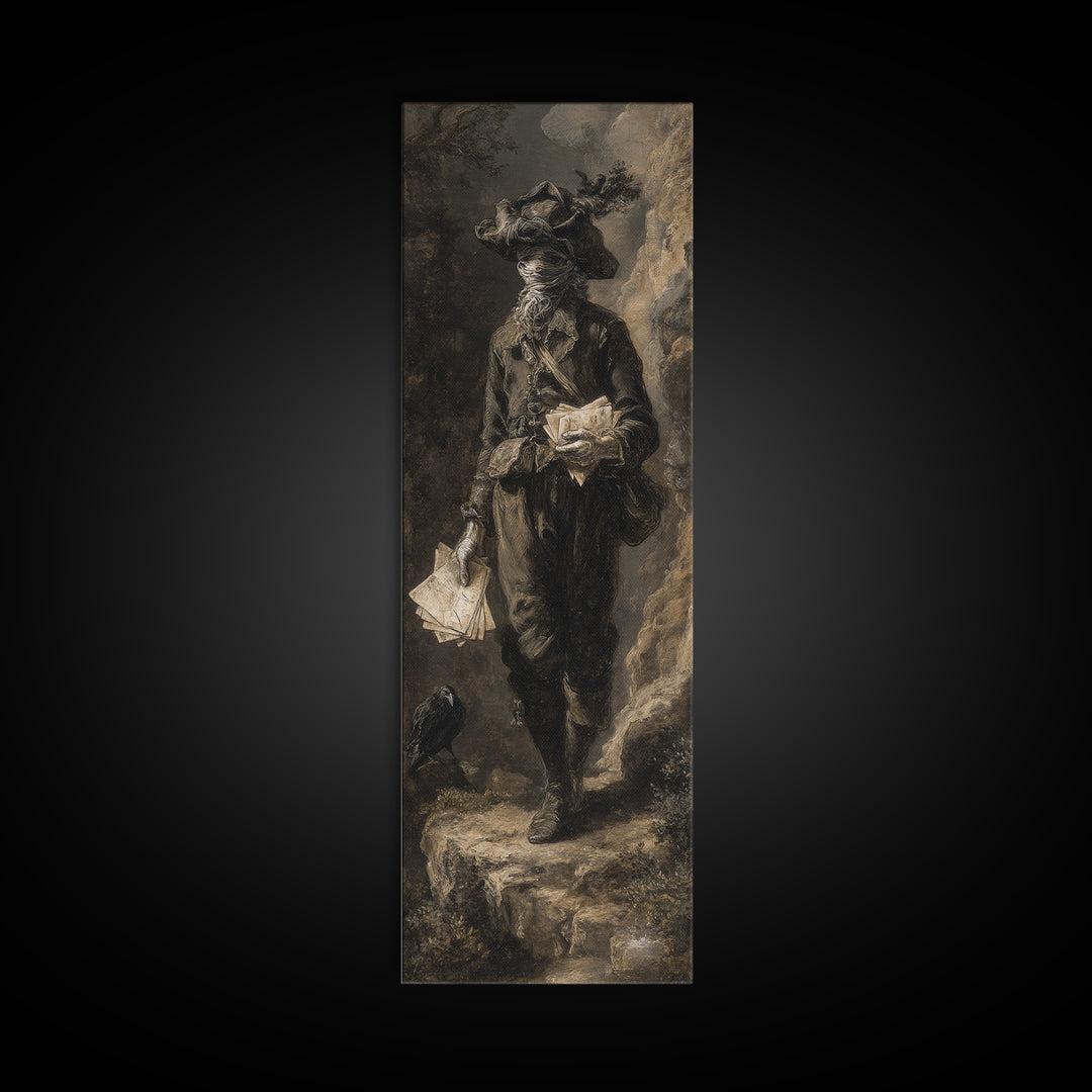 The Mummy Mail Carrier, Baroque Witchcraft Art, Tall Narrow Wall Art, Gothic Horror Wall Art, Canvas Print, Halloween Wall Art