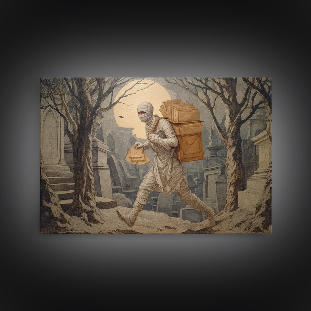 The Mummy Mail Carrier, Romantic Gothic Landscape, Landscape Wall Art, Dark Fantasy Wall Art, Canvas Print, Halloween Wall Art