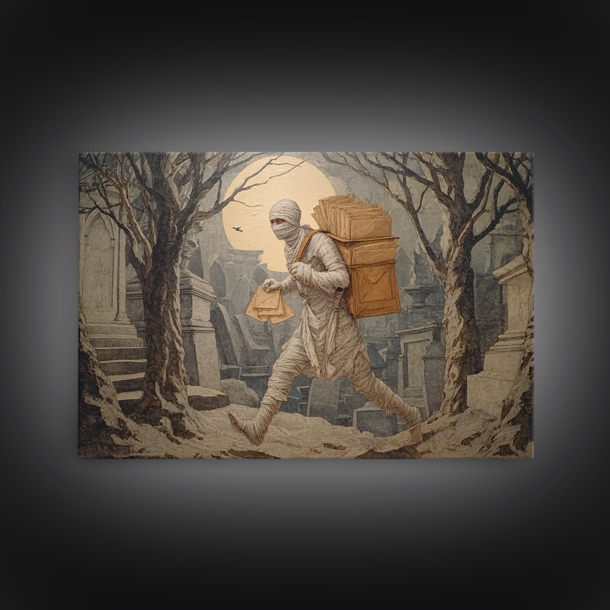 The Mummy Mail Carrier, Romantic Gothic Landscape, Landscape Wall Art, Dark Fantasy Wall Art, Canvas Print, Halloween Wall Art
