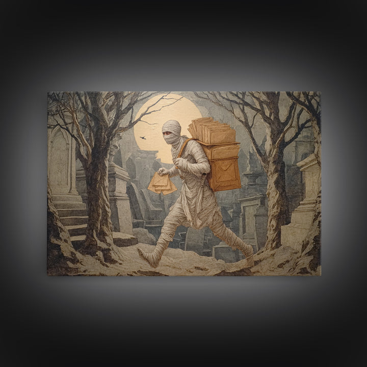 The Mummy Mail Carrier, Romantic Gothic Landscape, Landscape Wall Art, Dark Fantasy Wall Art, Canvas Print, Halloween Wall Art