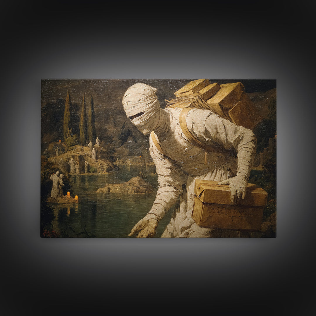 The Mummy Mail Carrier, Symbolist Gothic Landscape, Landscape Wall Art, Dark Fantasy Wall Art, Canvas Print, Halloween Wall Art