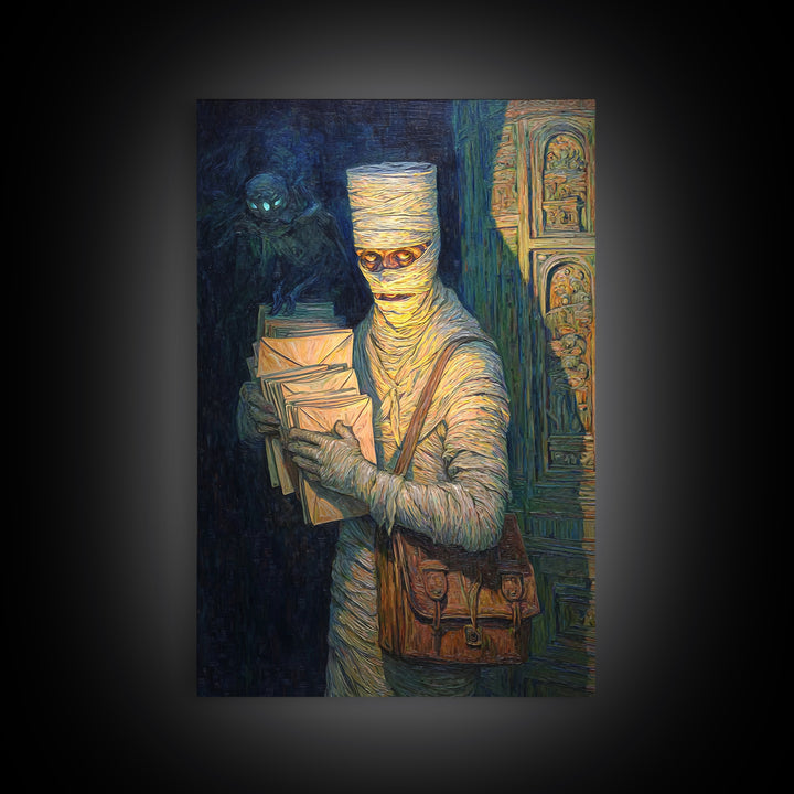 The Mummy Mail Carrier, Expressionist Gothic Art, Vertical Wall Art, Dark Fantasy Wall Art, Canvas Print, Halloween Wall Art