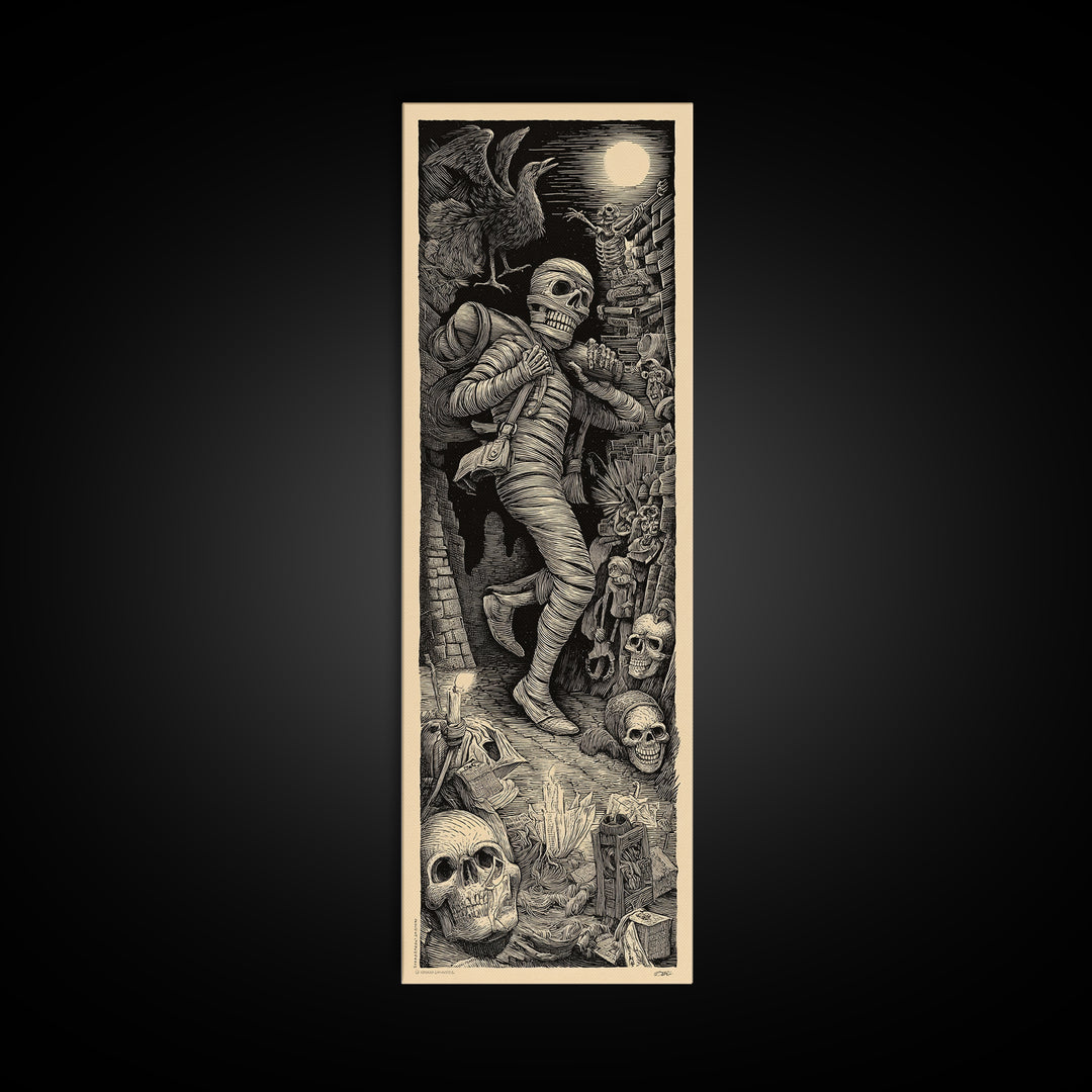 The Mummy Mail Carrier, Macabre Folk Print Art, Tall Narrow Wall Art, Gothic Horror Wall Art, Framed Canvas Print