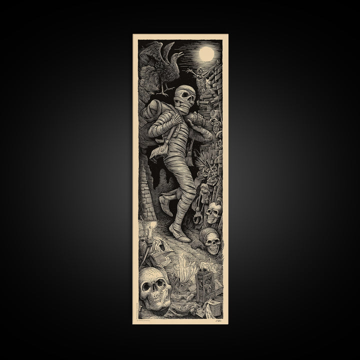 The Mummy Mail Carrier, Macabre Folk Print Art, Tall Narrow Wall Art, Gothic Horror Wall Art, Framed Canvas Print