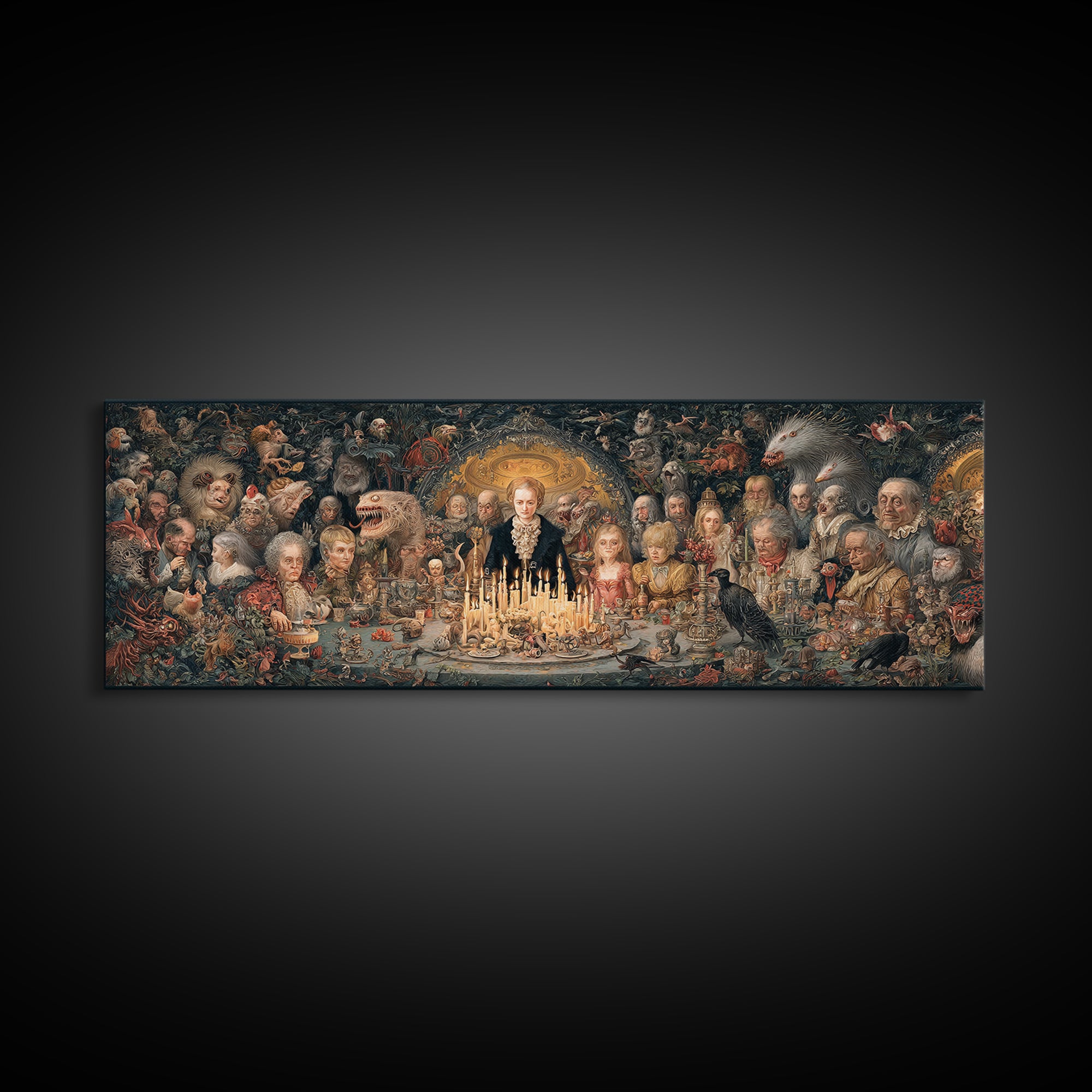 The Monster Family Portrait, Medieval Grotesque Art, Extra Wide Wall Art, Gothic Horror Wall Art, Canvas Print, Halloween Wall Art