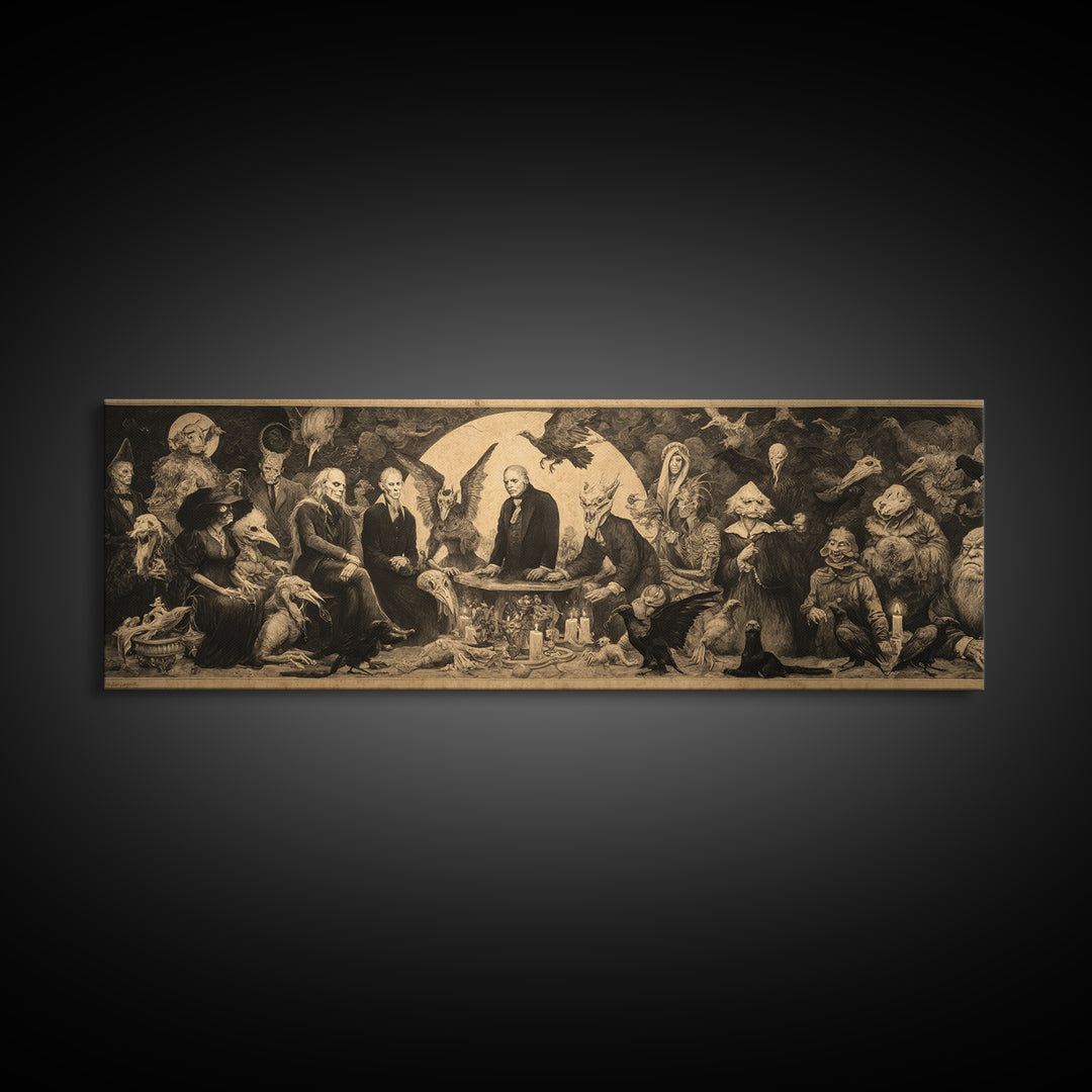The Monster Family Portrait, Dark Romantic Horror Art, Extra Wide Wall Art, Dark Halloween Decor, Canvas Print, Halloween Wall Art