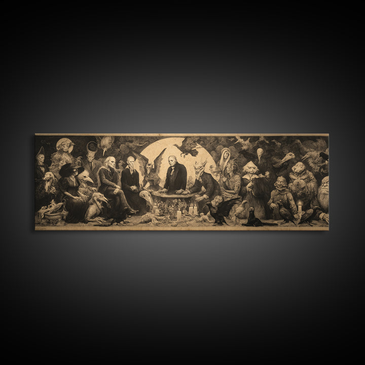 The Monster Family Portrait, Dark Romantic Horror Art, Extra Wide Wall Art, Dark Halloween Decor, Canvas Print, Halloween Wall Art