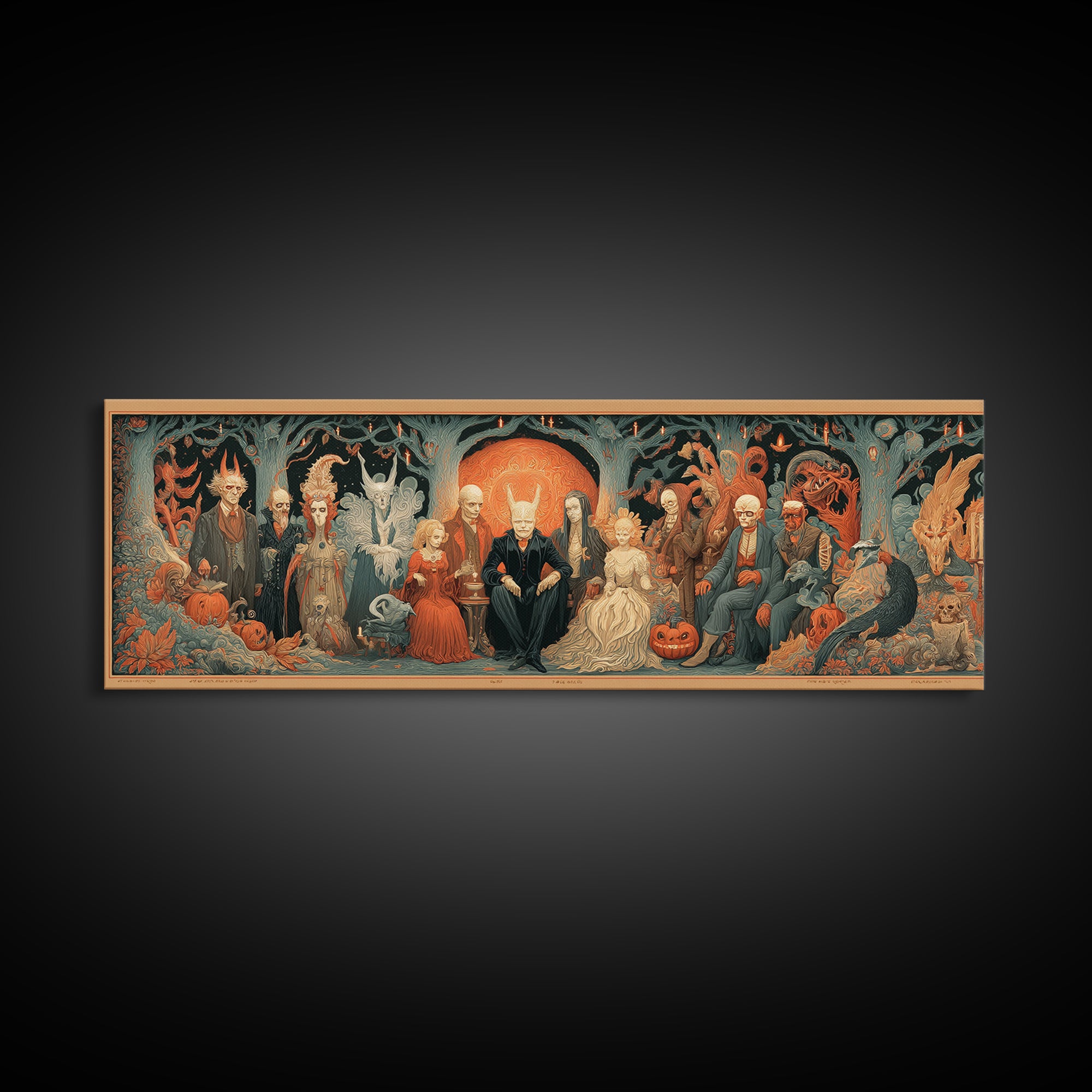 The Monster Family Portrait, Visionary Gothic Art, Extra Wide Wall Art, Dark Fantasy Wall Art, Canvas Print, Halloween Wall Art