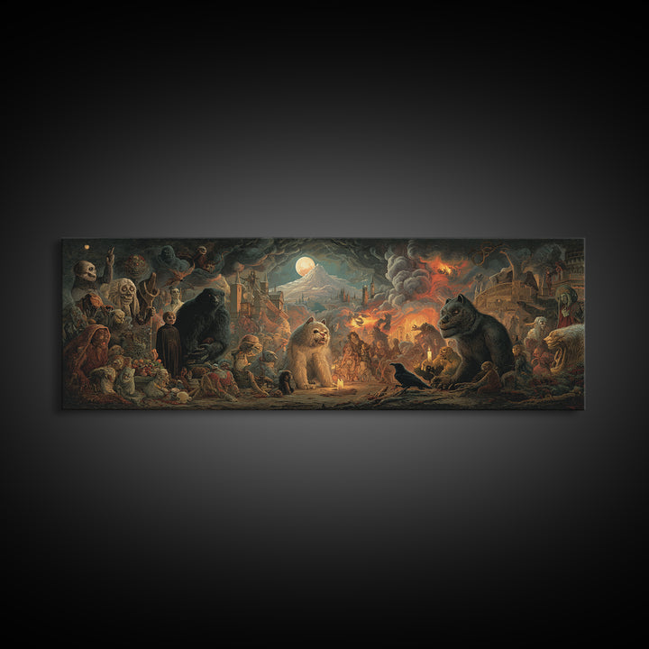 The Monster Family Portrait, Apocalyptic Romantic Art, Extra Wide Wall Art, Dark Halloween Decor, Framed Canvas Print, Halloween Wall Art