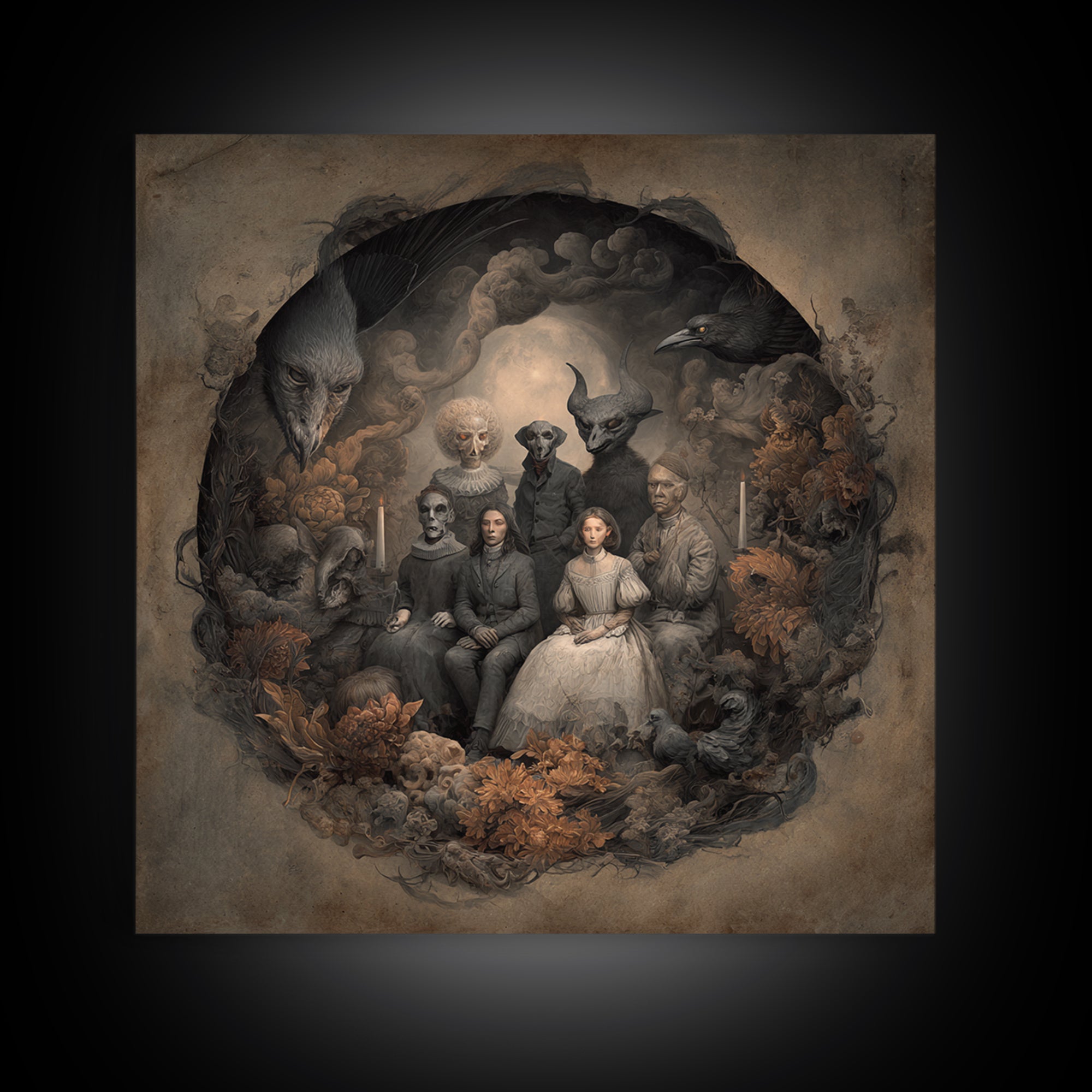 The Monster Family Portrait, Symbolist Dream Art, Square Wall Art, Dark Fantasy Wall Art, Canvas Print, Halloween Wall Art