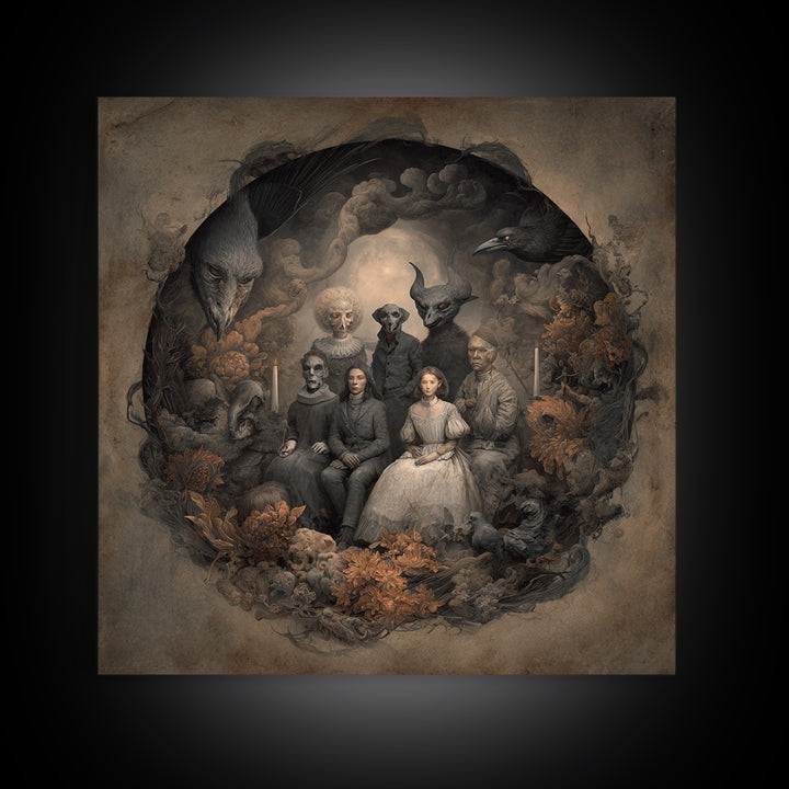 The Monster Family Portrait, Symbolist Dream Art, Square Wall Art, Dark Fantasy Wall Art, Canvas Print, Halloween Wall Art