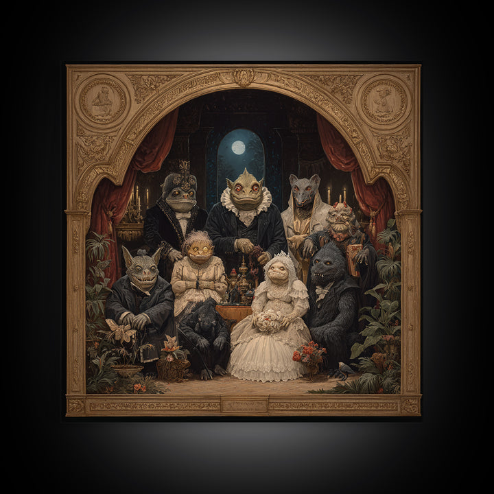 The Monster Family Portrait, Ornate Symbolist Art, Square Wall Art, Macabre Wall Art, Framed Canvas Print, Halloween Wall Art