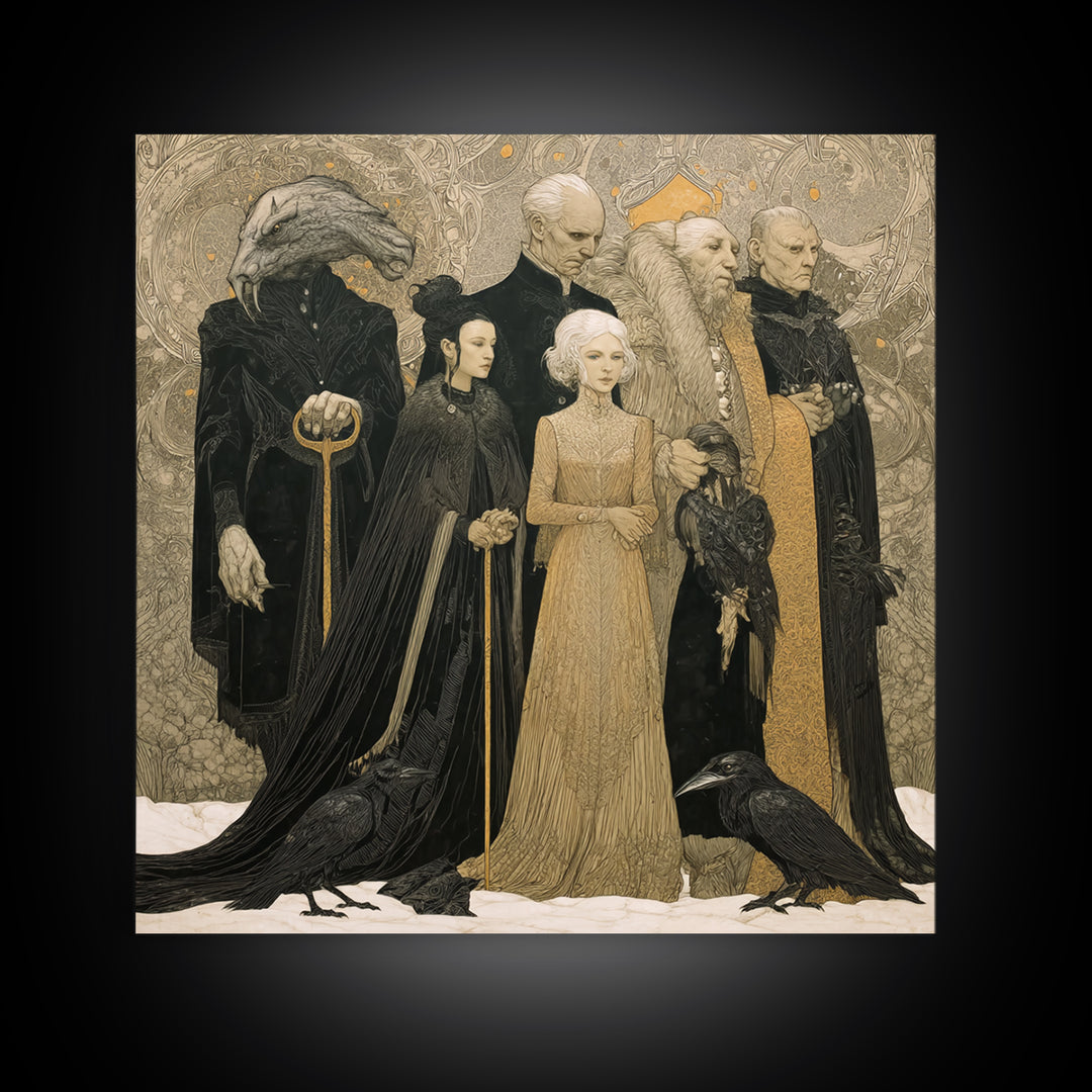 The Monster Family Portrait, Symbolist Death Art, Square Wall Art, Gothic Horror Wall Art, Framed Canvas Print, Halloween Wall Art