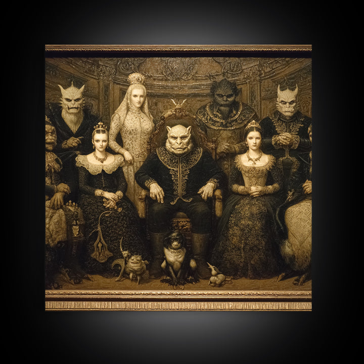 The Monster Family Portrait, Dark Symbolist Art, Square Wall Art, Macabre Wall Art, Framed Canvas Print, Halloween Wall Art