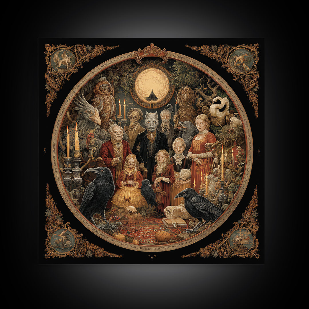 The Monster Family Portrait, Symbolist Etching Art, Square Wall Art, Dark Fantasy Wall Art, Canvas Print, Halloween Wall Art