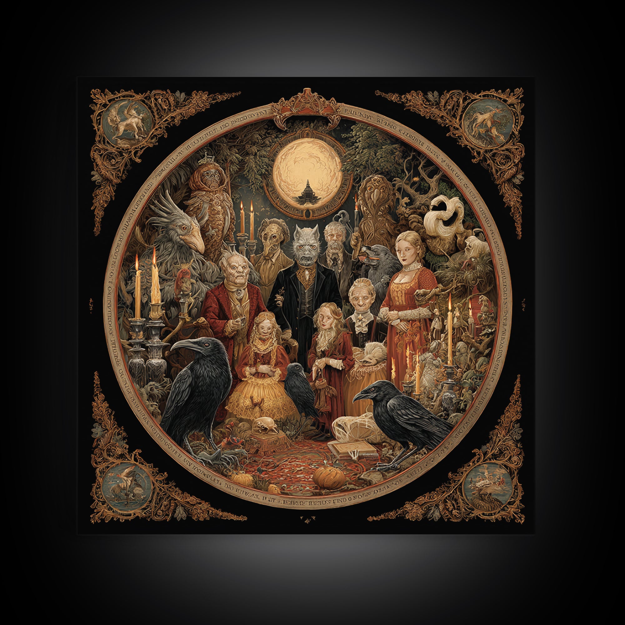 The Monster Family Portrait, Symbolist Etching Art, Square Wall Art, Dark Fantasy Wall Art, Canvas Print, Halloween Wall Art