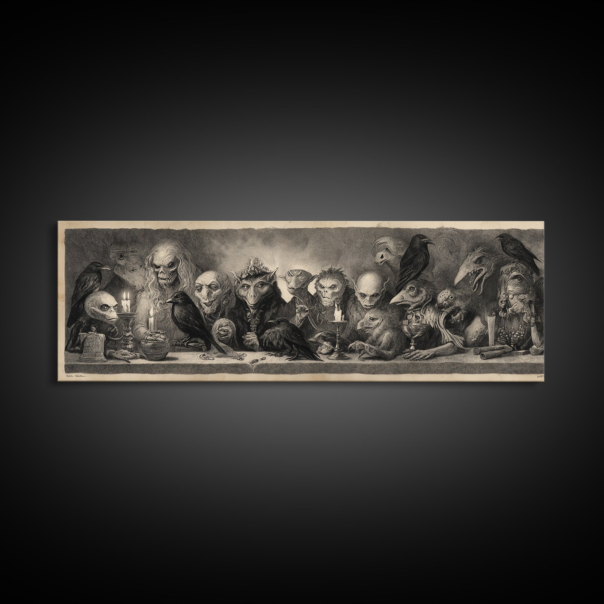 The Monster Family Portrait, Expressionist Nightmare Art, Extra Wide Wall Art, Dark Fantasy Wall Art, Framed Canvas Print