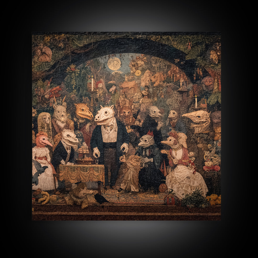The Monster Family Portrait, Grotesque Carnival Art, Square Wall Art, Dark Fantasy Wall Art, Framed Canvas Print, Halloween Wall Art