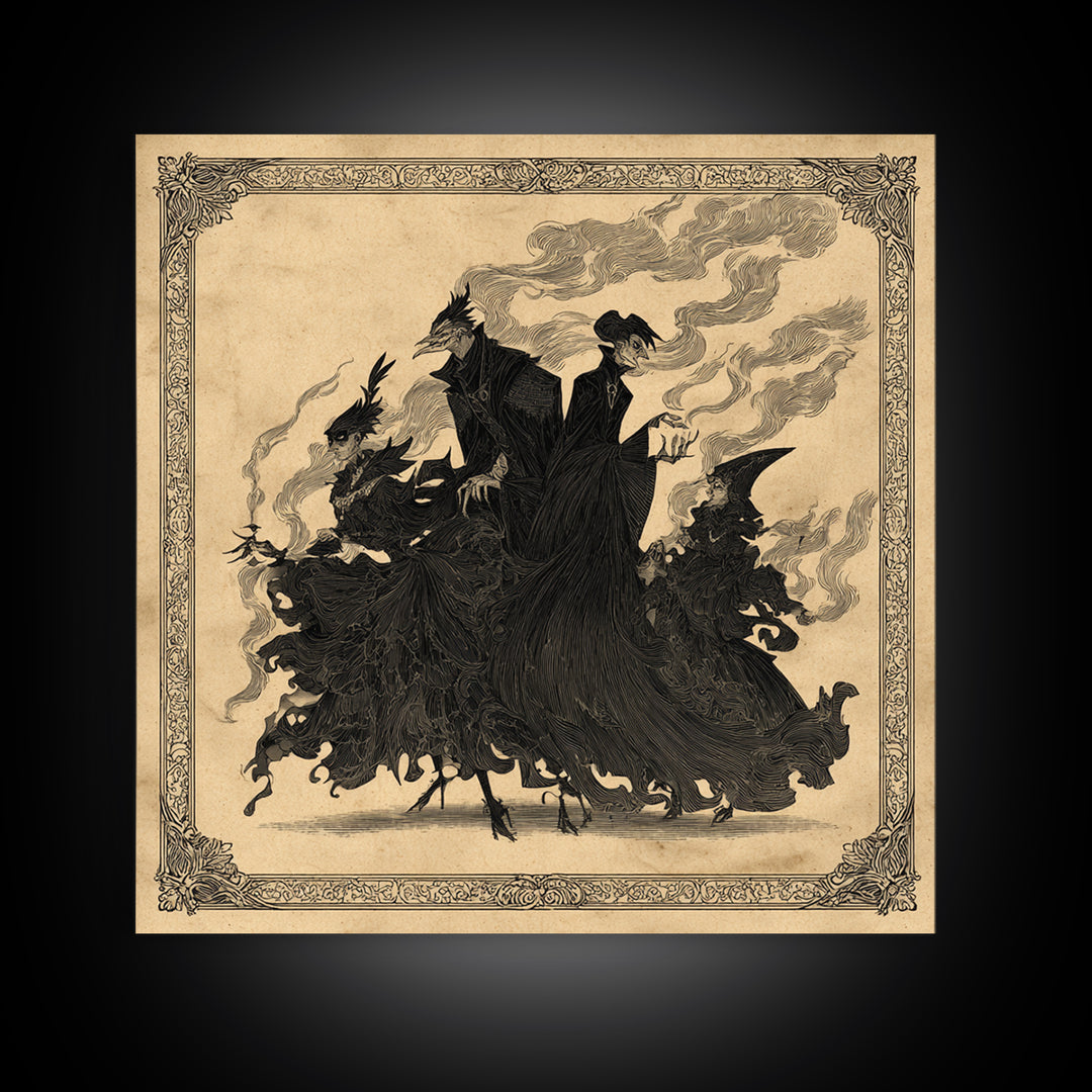 The Monster Family Portrait, Decadent Line Art, Square Wall Art, Gothic Horror Wall Art, Canvas Print, Halloween Wall Art