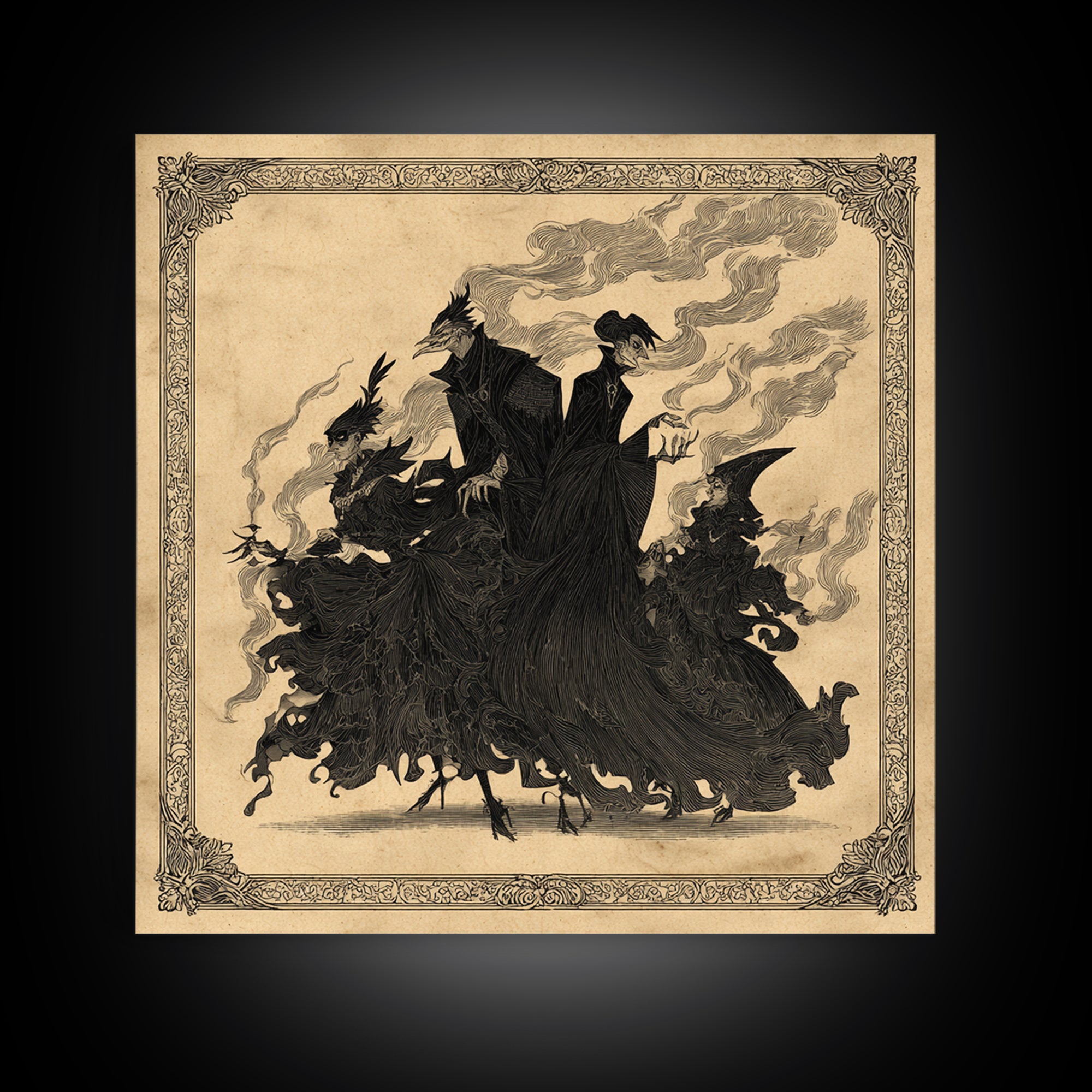 The Monster Family Portrait, Decadent Line Art, Square Wall Art, Gothic Horror Wall Art, Canvas Print, Halloween Wall Art