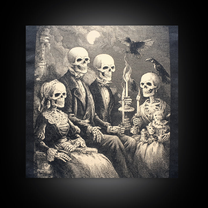 The Monster Family Portrait, Macabre Folk Print Art, Square Wall Art, Gothic Horror Wall Art, Canvas Print, Halloween Wall Art