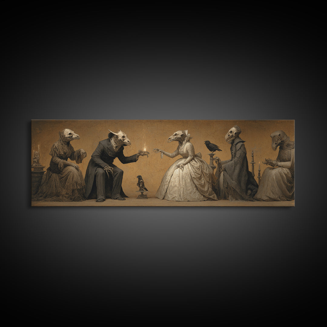 The Monster Family Portrait, Surreal Apocalyptic Art, Extra Wide Wall Art, Dark Halloween Decor, Framed Canvas Print